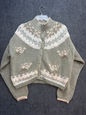 Jamie Scott Hand Knit Cardigan Sweater Women’s M Ramie Acrylic Nordic Cottage